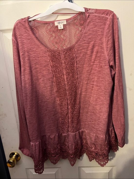 Style & Co. Tops - Style & Co. Dusty Rose Lace-Trim Long Sleeve Tunic